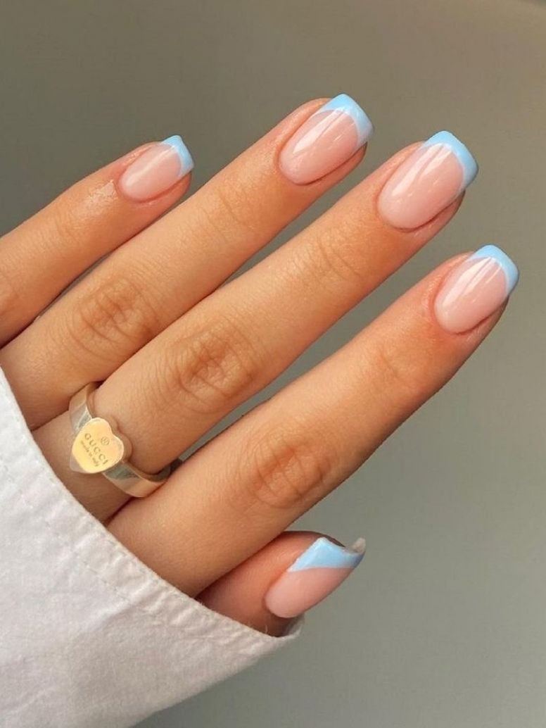 Classic French tip short nails at Bnails