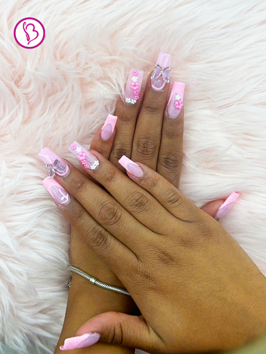 Beautiful nail design and happy customer in Lubbock salon