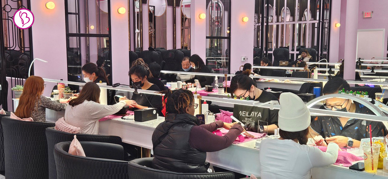 Luxury nail salon near me with expert technicians providing detailed manicures