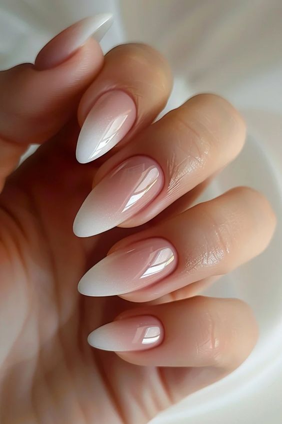 Gradient ombre nails blending soft pink and white at Bnails